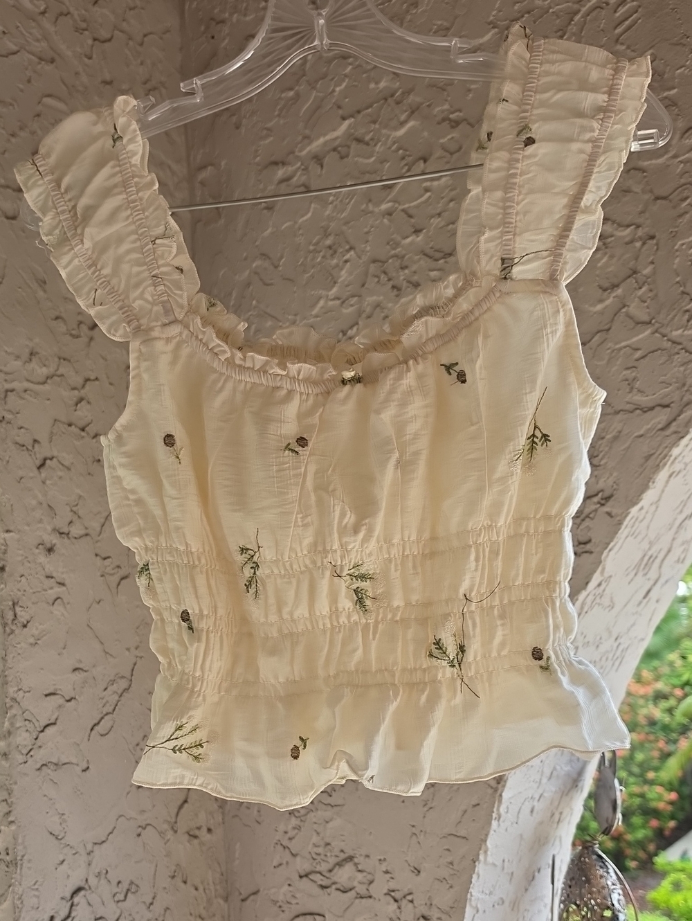 Cream Floral Smocked Ruffle Tank Top